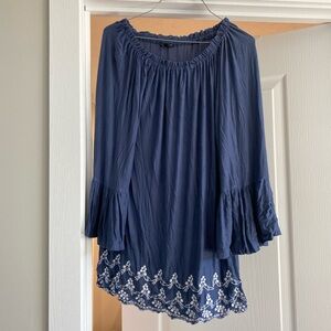 Hannah Navy Blue Tunic with White Embroidery